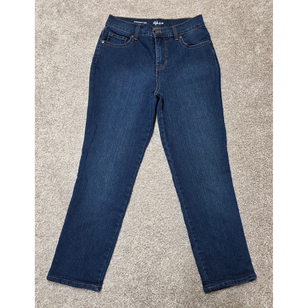 Style & Co Womens Straight Leg Jeans Dark Wash Blue Denim Size 6P Stretch
409